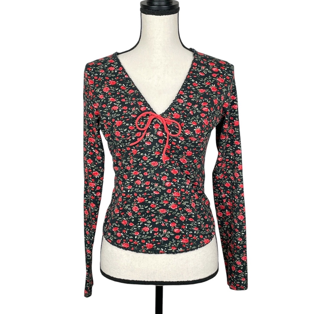 Free People Black Red Rose Print Babydoll Crop Top Womens S Whimsigoth Coquette